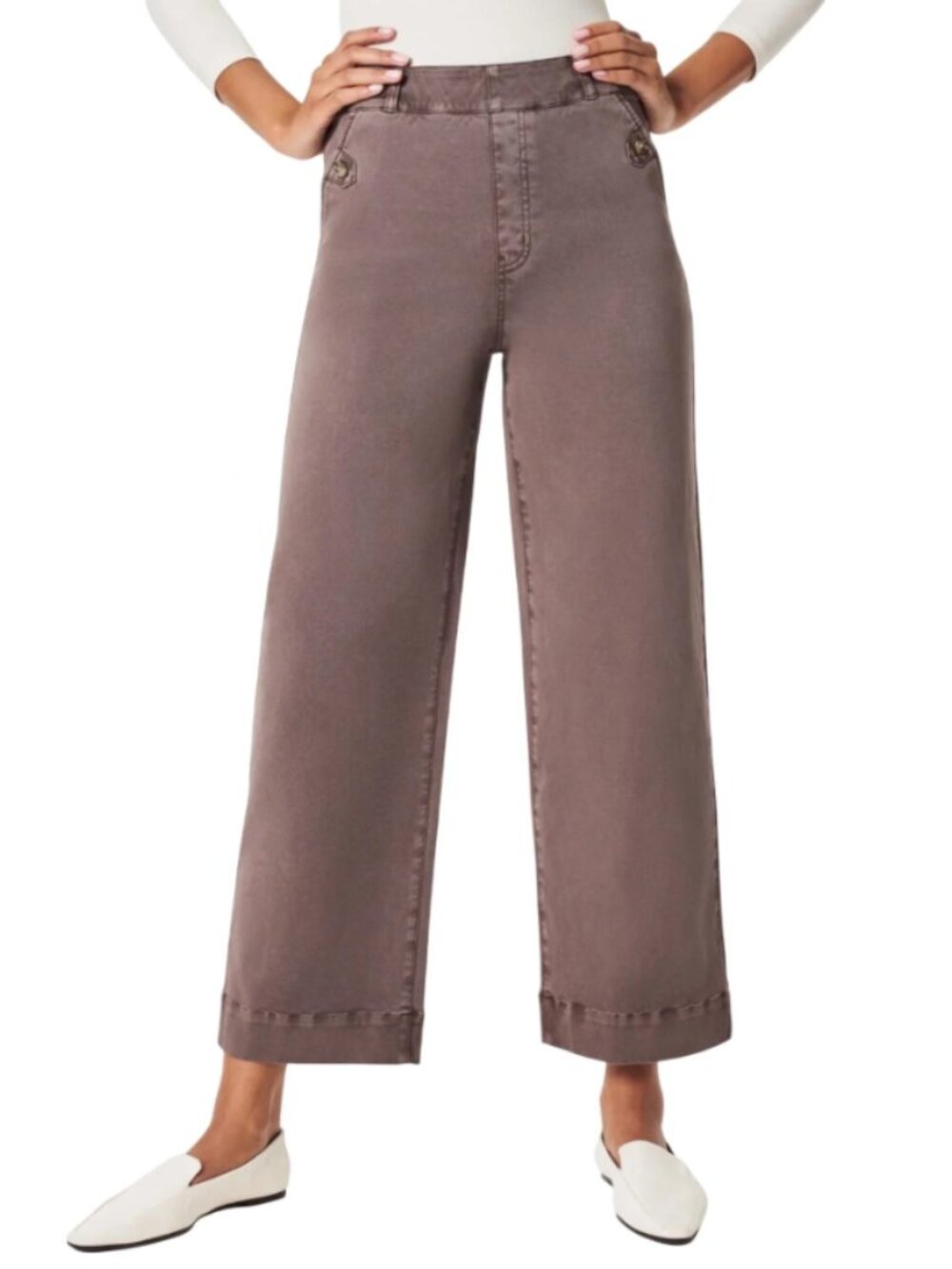 Spanx Stretch Twill Cropped Wide Leg Pant in Smoke Large